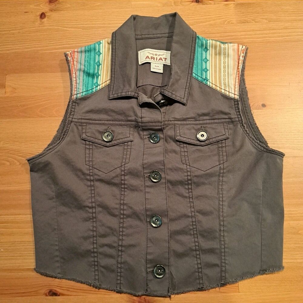 Ariat Gray Aztec Print Cut-off June Trucker Vest Women's Size S